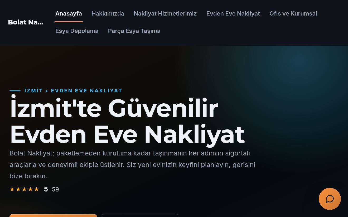 Bolat Nakliyat ana sayfa görünümü — Nakliyat demosu
