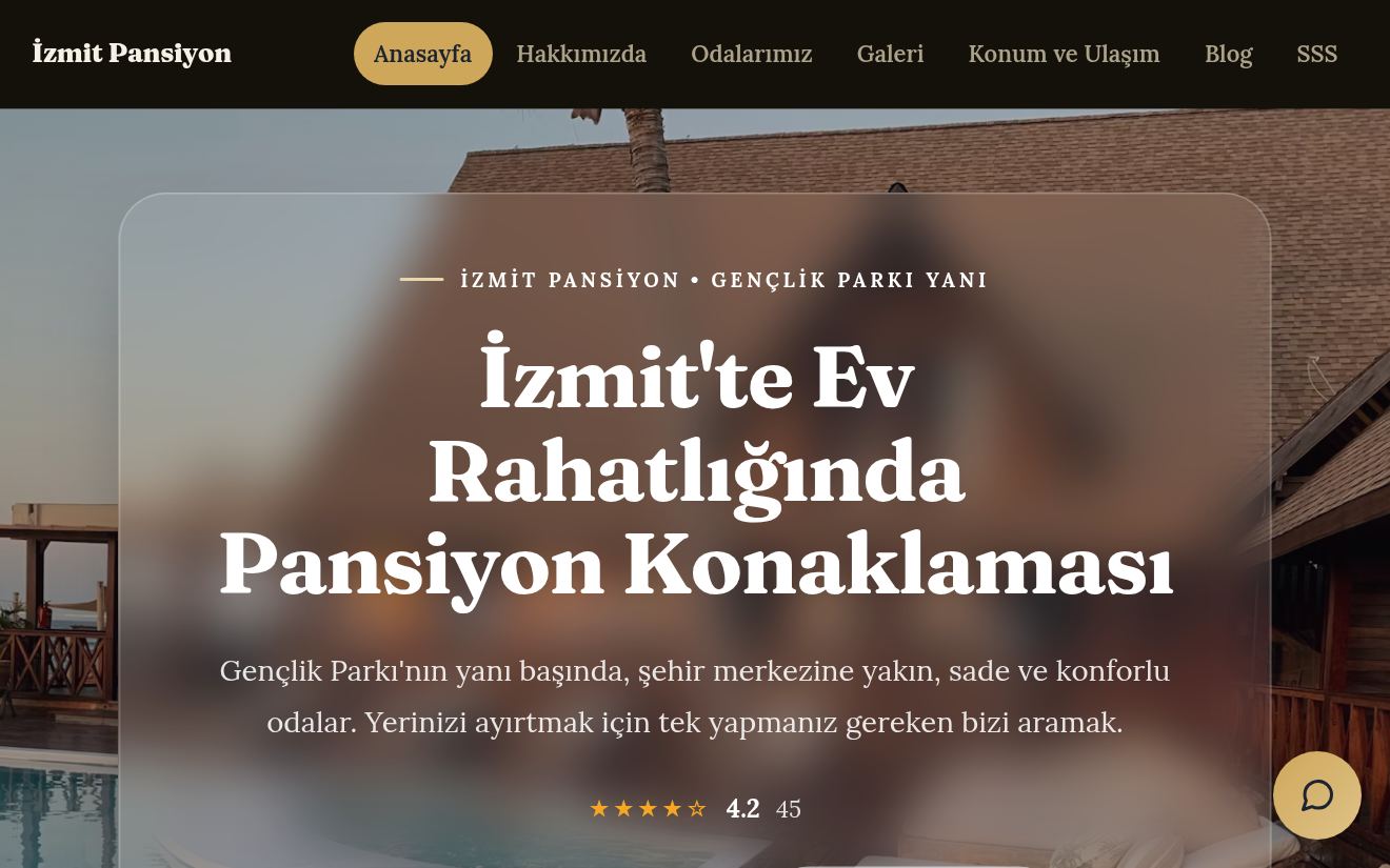İzmit Pansiyon ana sayfa görünümü — Konaklama demosu