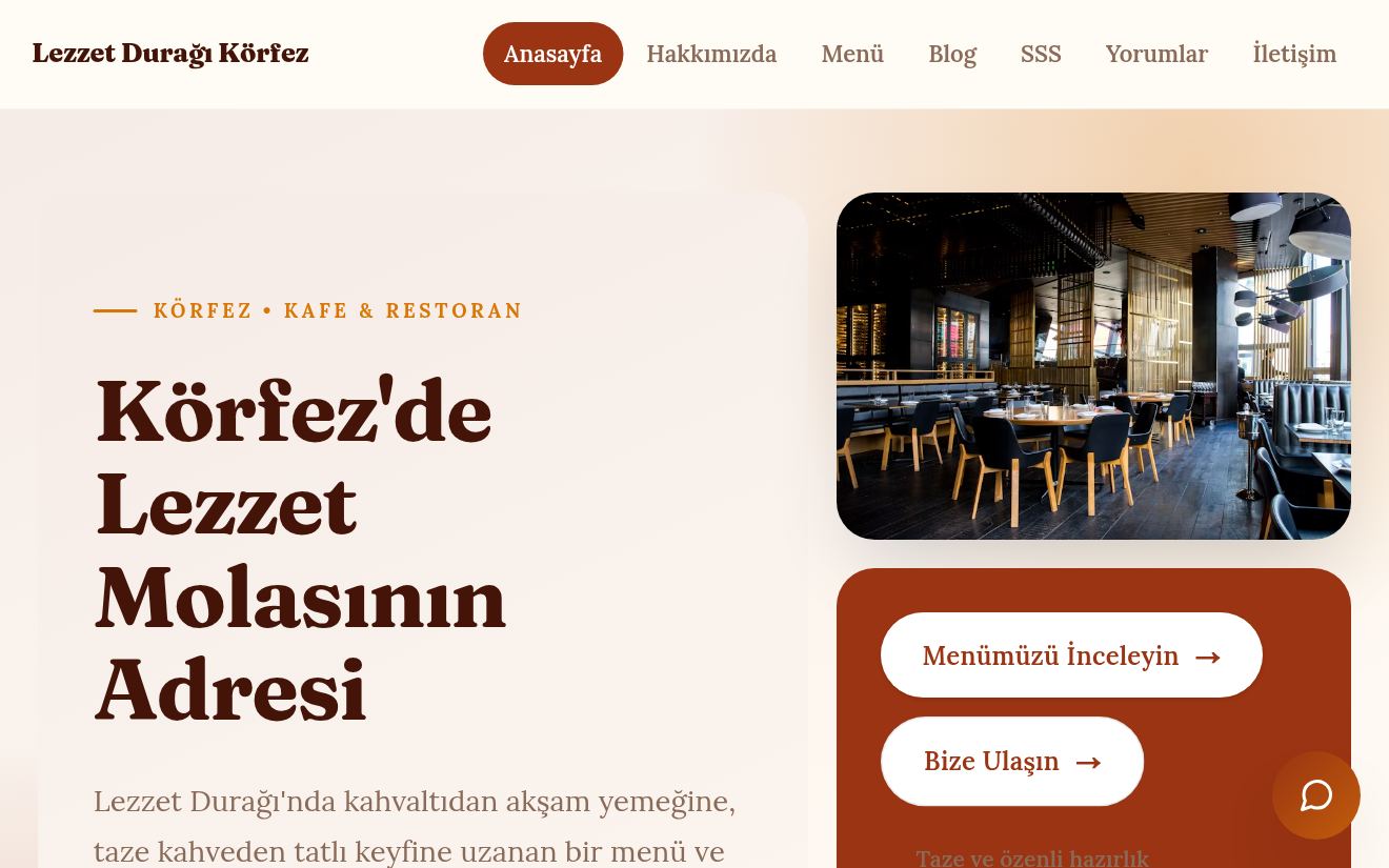Lezzet Durağı Körfez ana sayfa görünümü — Restoran demosu