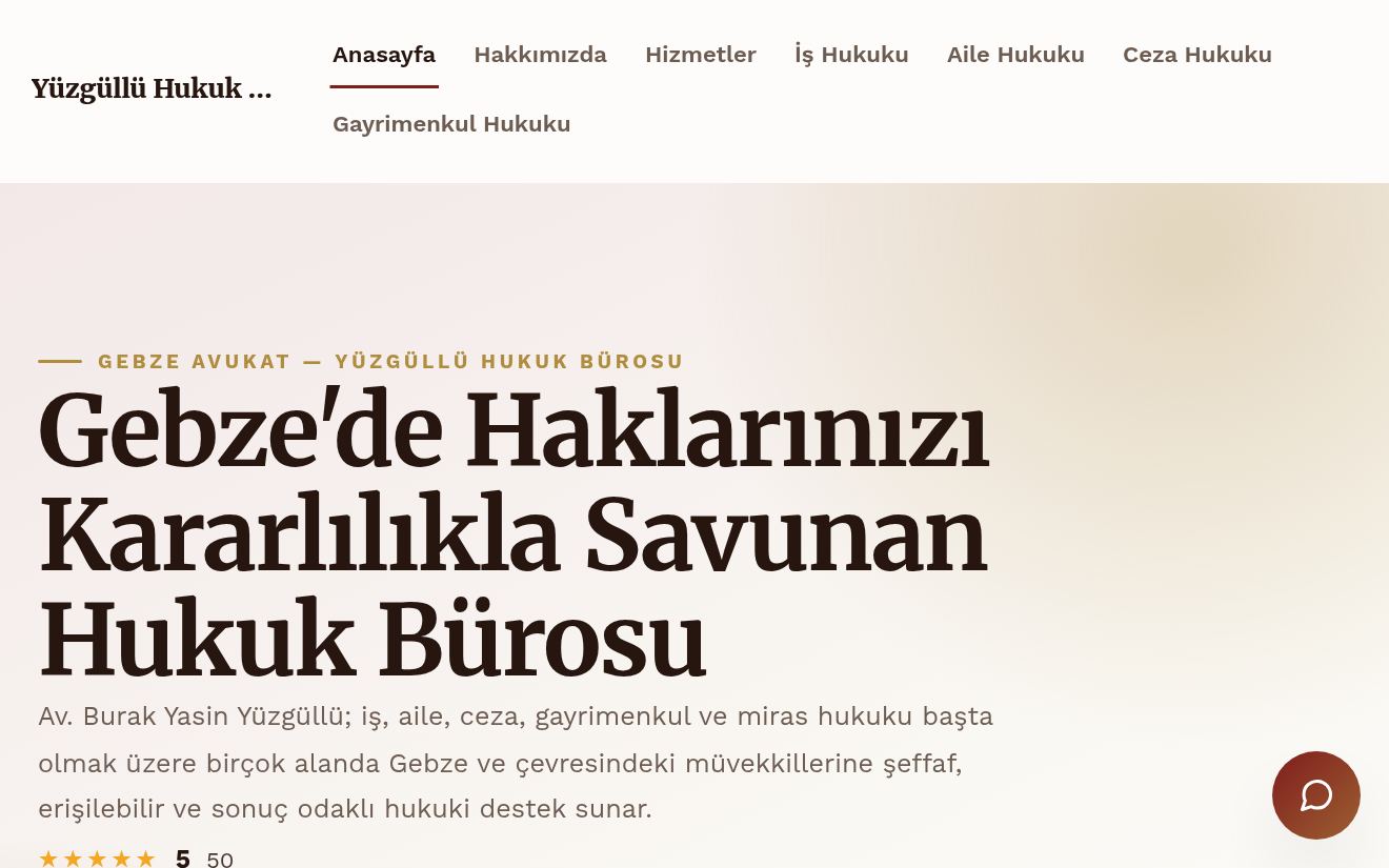 Yüzgüllü Hukuk Bürosu ana sayfa görünümü — Hukuk demosu
